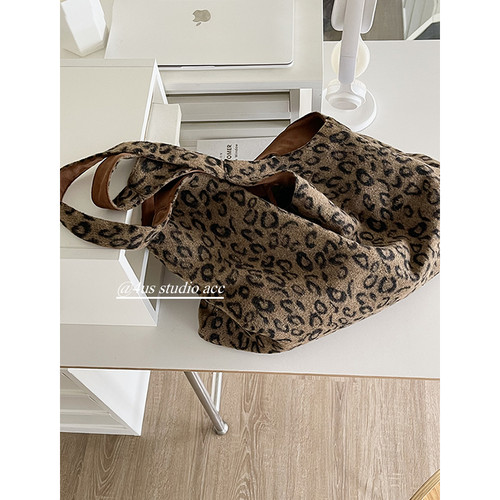 韩国博主同款双面背豹纹包包