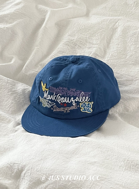 韩国ig博主同款小众平檐鸭舌帽女字母涂鸦刺绣软顶棒球帽男显脸小