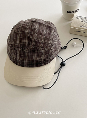 户外潮牌机能风抽绳棒球帽子女韩版夏季速干格子遮阳鸭舌帽显脸小