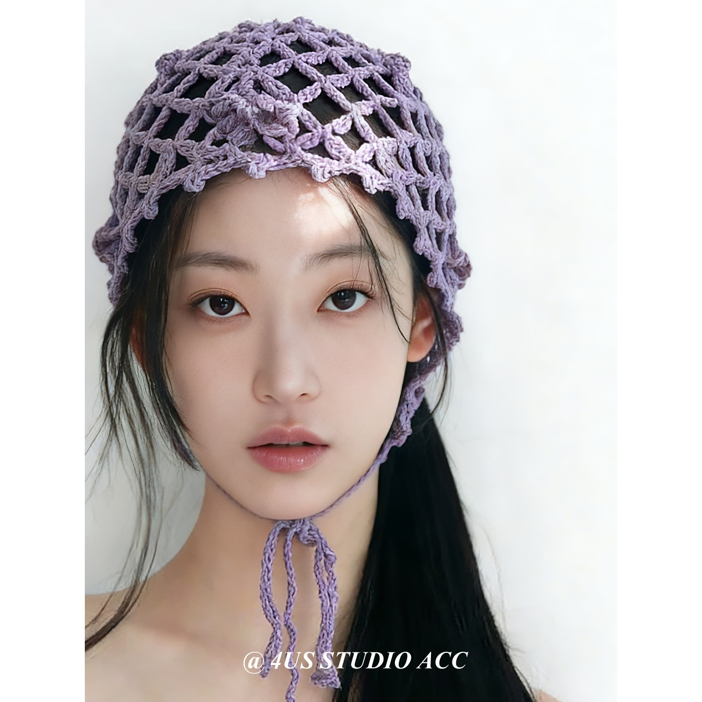 手工钩织镂空包头帽子女春季新款小众流苏绑带透气针织网帽显脸小