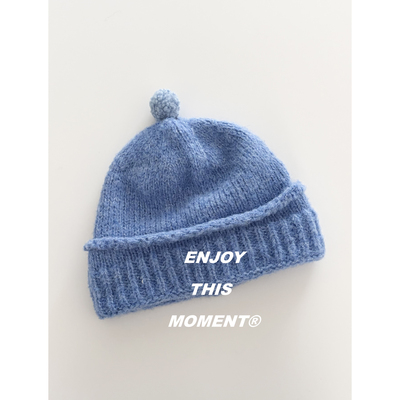 显白蓝色毛线帽女秋冬季