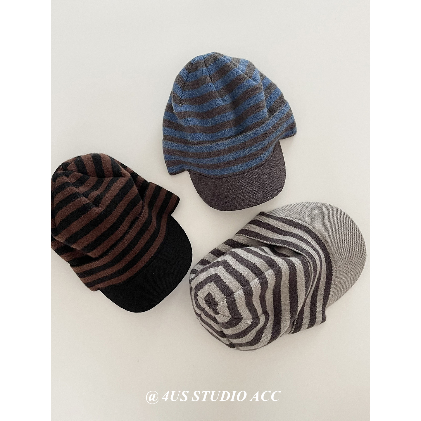 韩国ig博主同款条纹针织棒球帽