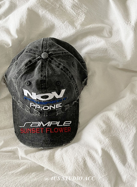 vibe风重工水洗做旧破洞鸭舌帽女春夏季街头潮牌刺绣棒球帽显脸小