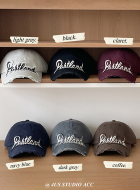 重工做旧破洞弯檐鸭舌帽女美式复古街头潮牌软顶情侣棒球帽显脸小