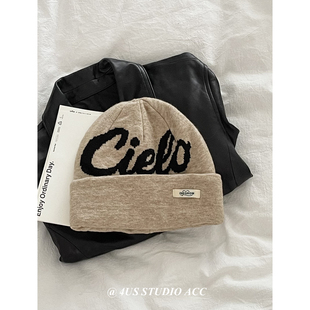 美式街头潮牌提花字母针织帽男女秋冬季保暖护耳毛线帽显脸小冷帽