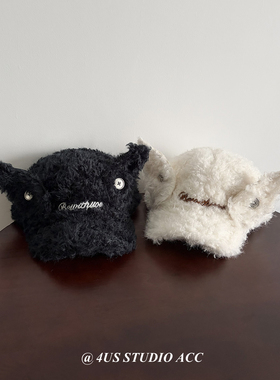 韩版新款可爱天使翅膀鸭舌帽女秋冬季保暖加厚毛绒绒棒球帽显脸小