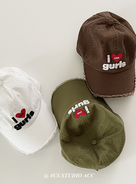 黄礼志同款爱心字母刺绣鸭舌帽女韩版小众做旧软顶棒球帽潮显脸小