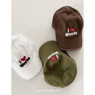 黄礼志同款爱心字母刺绣鸭舌帽女韩版小众做旧软顶棒球帽潮显脸小