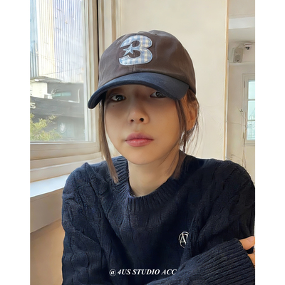 ig博主同款格纹数字3刺绣棒球帽