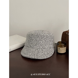 宅女同款显脸小羊毛呢报童帽秋冬平顶复古骑士帽设计师款画家帽潮