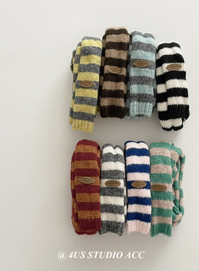 韩版小众时髦长条细窄围巾女秋季新款y2k手工针织拼色层次感围脖