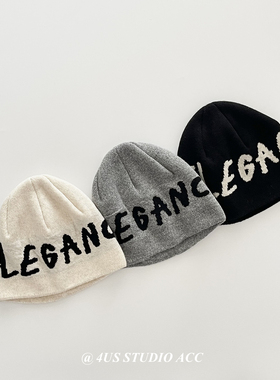 韩版提花字母针织冷帽男女秋冬季户外保暖护耳套头帽毛线帽显脸小