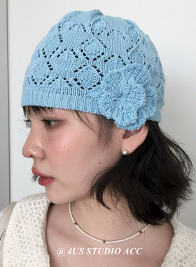 早秋新款韩国ig博主同款针织帽女镂空包头冷帽街头百搭薄款凹造型