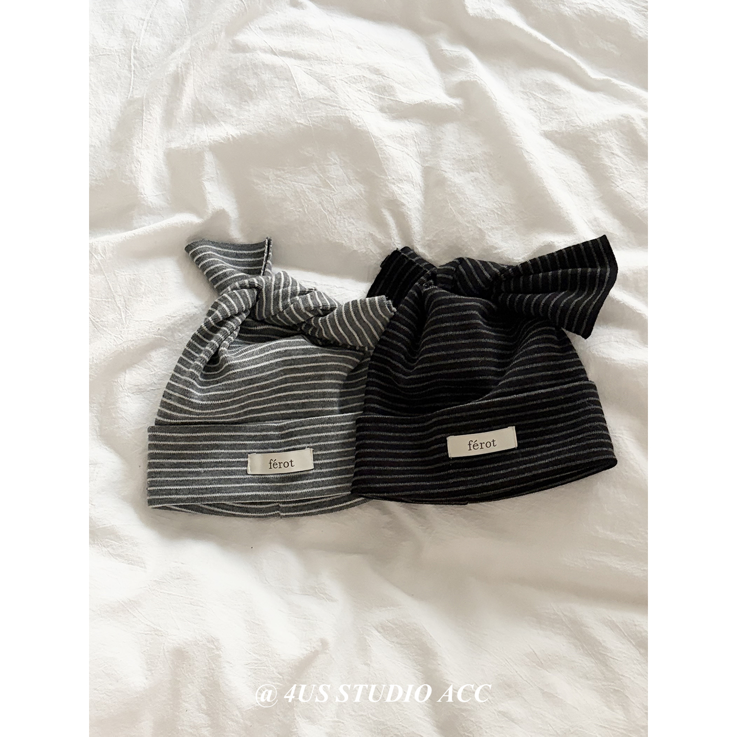 个性凹造型条纹打结针织帽