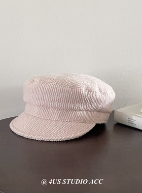 早秋新款羊毛针织平顶鸭舌帽女韩系氛围感百搭报童帽显脸小画家帽