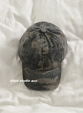 小众复古迷彩战术棒球帽女情侣街头潮牌弯檐软顶鸭舌帽男显脸小