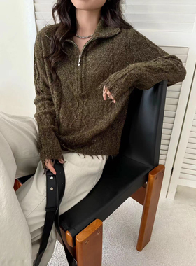 亮片流苏丝羊绒毛衣2025新款百搭半拉链翻领长袖针织衫女宽松显瘦