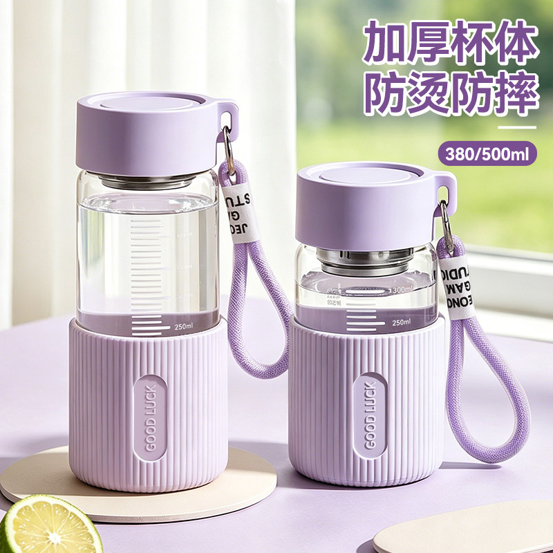 玻璃水杯女生高颜值便携防摔耐高温2026新款简约办公家用泡茶杯子