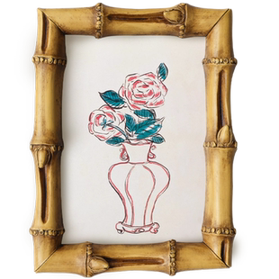 加安加丽复古竹节外框卧室床头摆件书房餐桌摆台新中式花卉装饰画