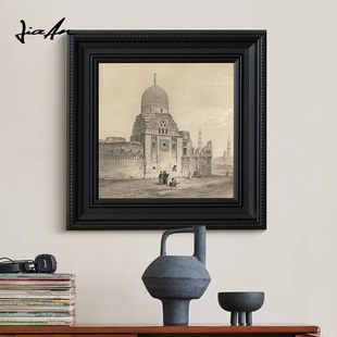 加安加丽法式复古欧式城堡建筑挂画中古风书房壁画美式餐厅装饰画