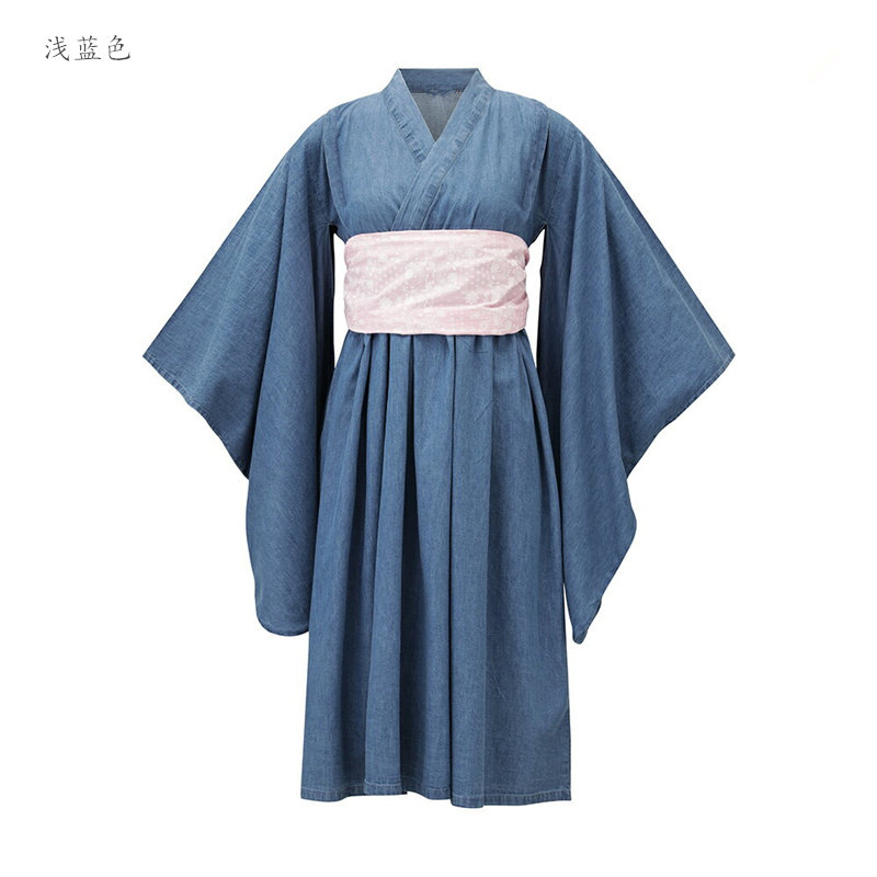 外贸原单浴衣裙小童女式日本和服牛仔水洗新款汉服大袖演出服包邮