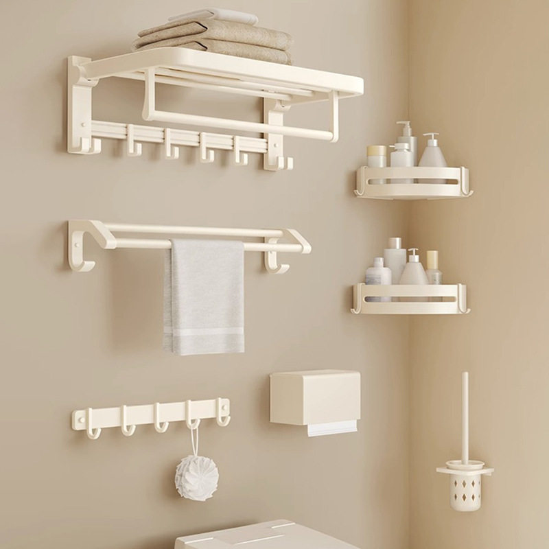 纯白色浴巾架毛巾架组合套装卫浴五金挂件置物架厕所免打孔太空铝