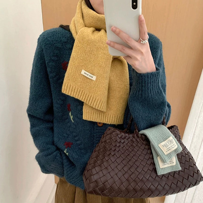 25针织纯色含羊毛小围巾