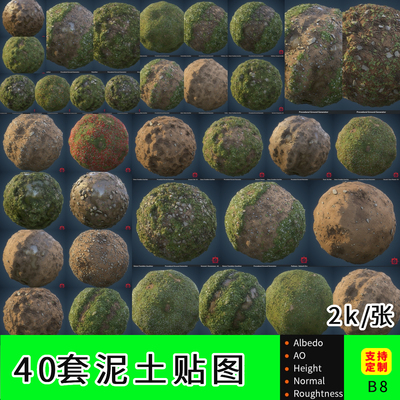 土地贴图材质无缝泥土湿地大自然地面通道blender/C4D/max/maya