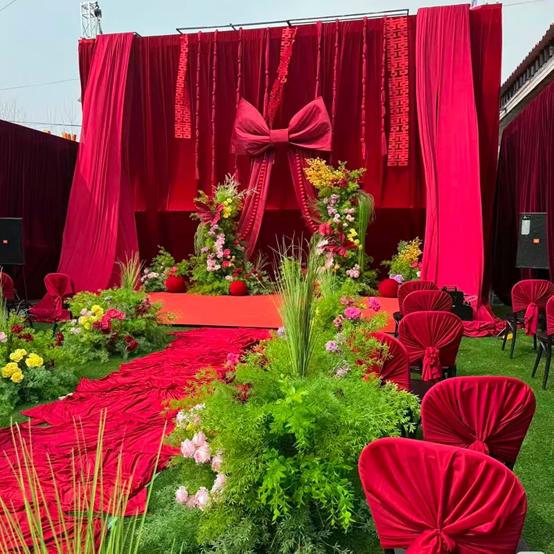 酒红色婚礼背景牛奶丝布蝴蝶结