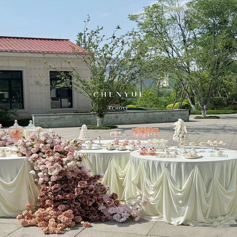 婚礼户外甜品台桌布蛋糕台