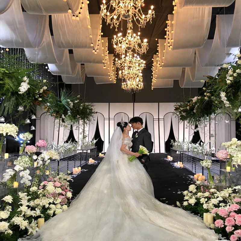 韩式吊顶纱幔婚庆弹力布舞台顶部装饰婚礼堂布幔云顶纱布