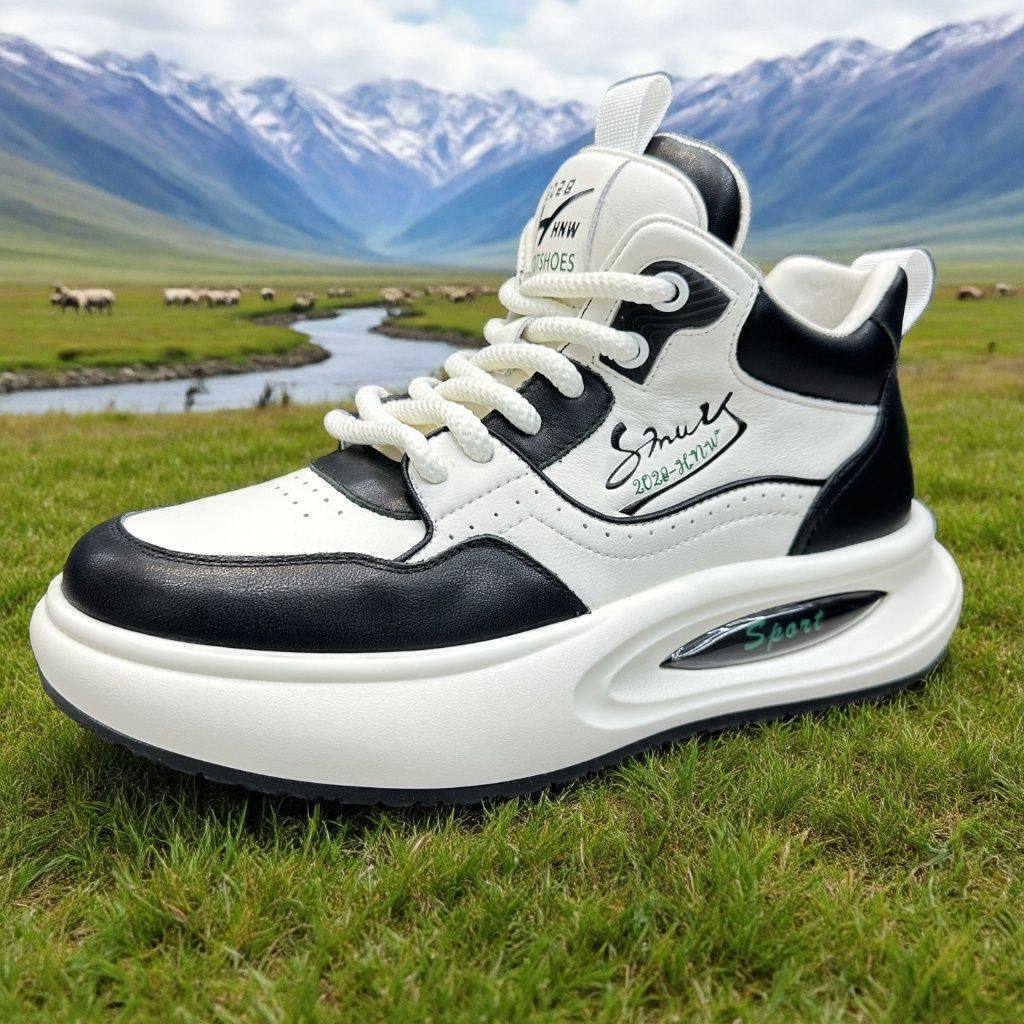 头层牛皮透气高帮鞋软底休闲鞋子