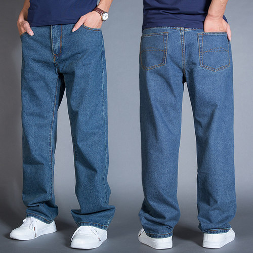 大码牛仔裤胖子宽松男士商务