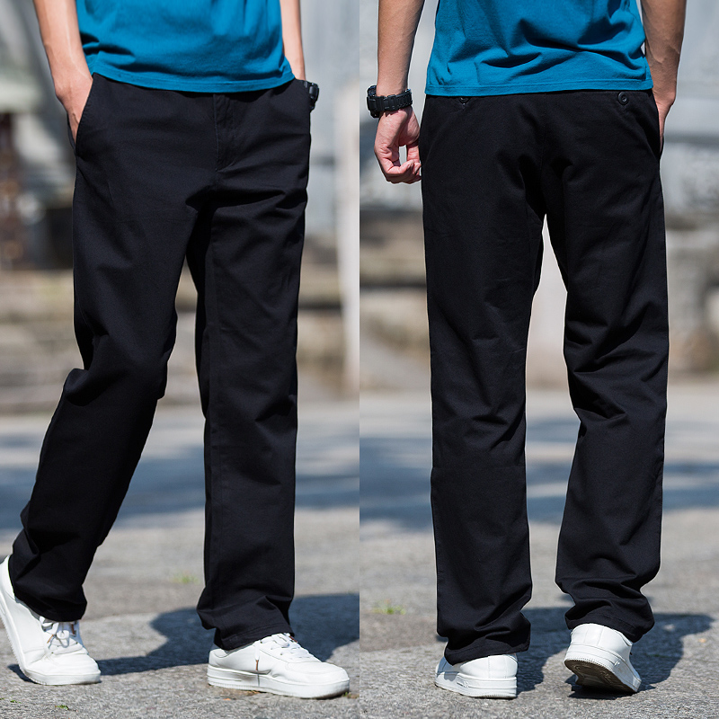 秋季厚款男装休闲裤男长裤阔腿纯棉商务男士工装裤宽松直筒裤子男