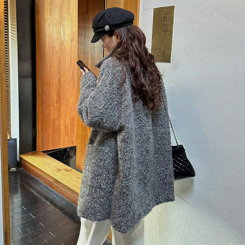 2025冬新款羊驼牛角扣中长款外套