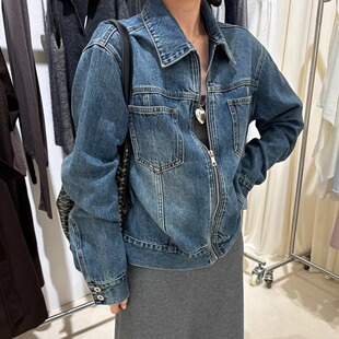 水洗磨白牛仔外套复古翻领夹克开衫 元 派bluepops2025秋新款