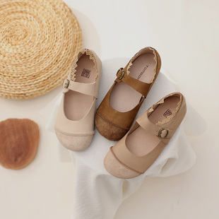 TOMBOR原创2025年春夏头层牛皮文艺森系手工拼接蕾丝边软底底女鞋