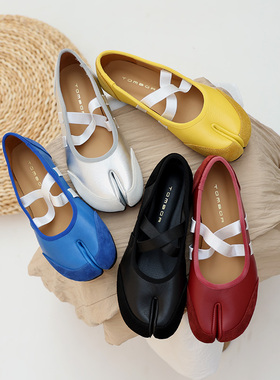 TOMBOR原创新款真皮平底芭蕾鞋玛丽珍单鞋女法式交叉带分趾猪蹄鞋