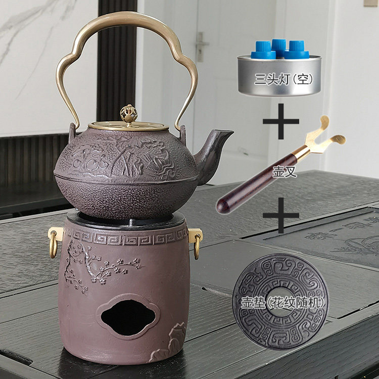 三湾戏莲咖铁壶铸铁泡茶煮茶壶套装仿日本煮煮水壶煮茶器家用烧水