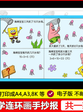 数学连环画手抄报二年级数学乘法除法手抄报电子版黑白涂色小报