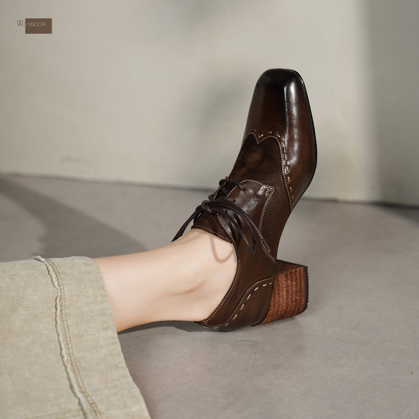 玮保/胎牛皮 中粗跟方头布洛克德比鞋女系带真皮深口单鞋小皮鞋春,女鞋,牛津鞋/布洛克鞋/德比鞋,淘宝优惠券,粉丝福利购,淘宝优惠卷