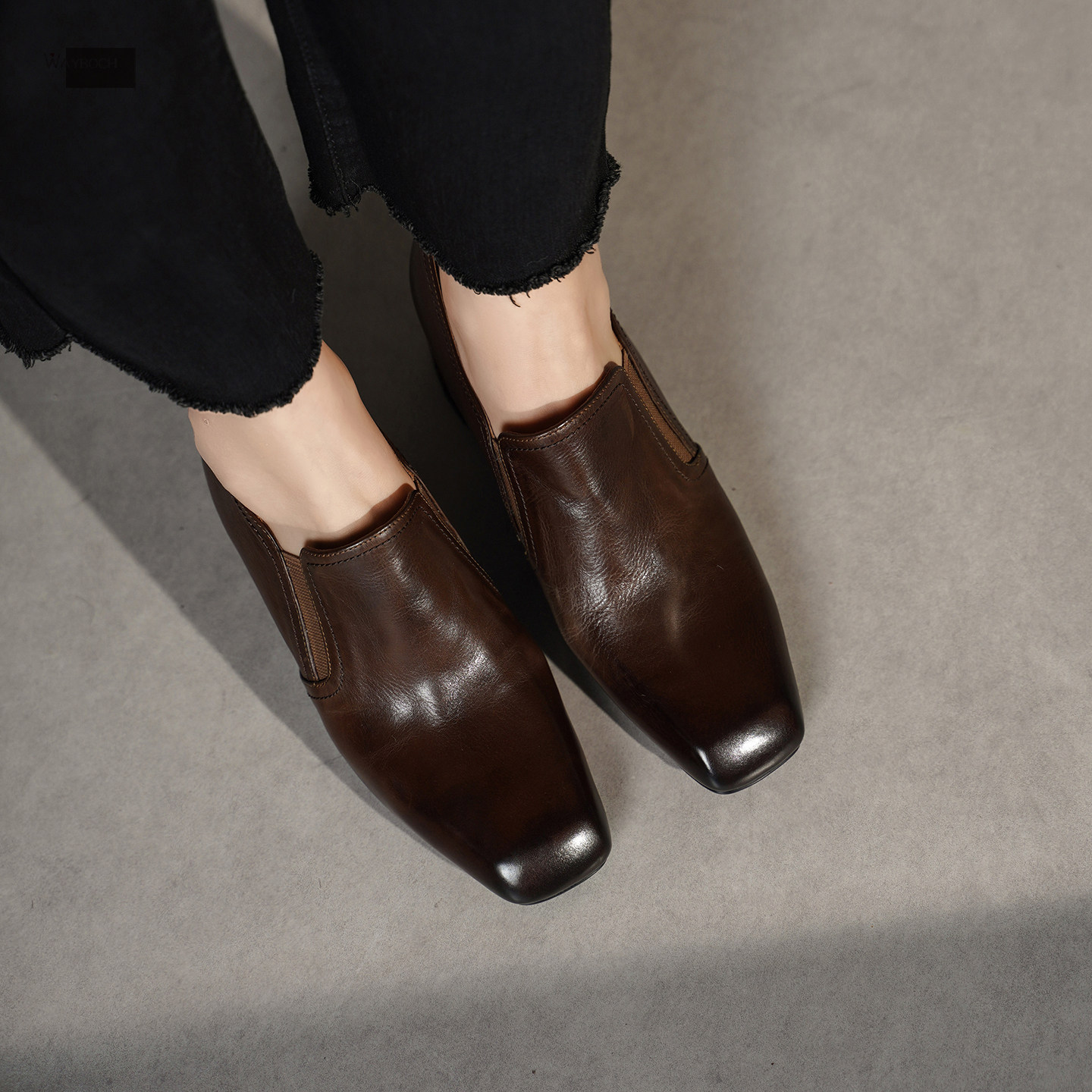 玮保/胎牛皮 方头中粗跟一脚蹬深口单鞋女真皮小皮鞋工作鞋春款新,女鞋,深口单鞋,淘宝优惠券,粉丝福利购,淘宝优惠卷