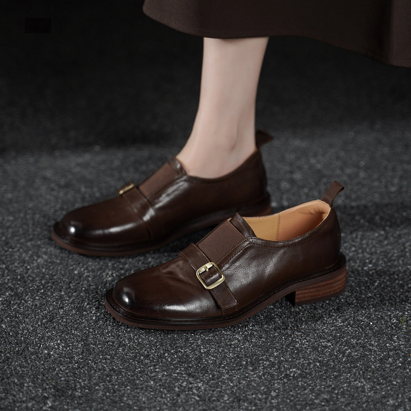 玮保/胎牛皮 方头粗跟布洛克鞋女 中跟松紧带真皮单鞋小皮鞋春秋,女鞋,牛津鞋/布洛克鞋/德比鞋,淘宝优惠券,粉丝福利购,淘宝优惠卷