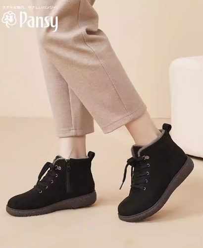 Pansy女鞋平底防滑舒适软底短靴妈妈鞋中老年靴子鞋子秋冬款4129
