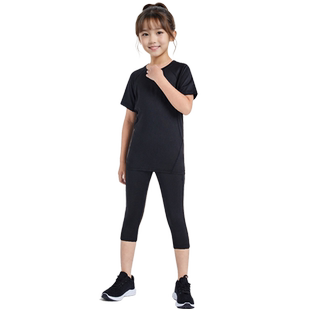 夏季儿童紧身衣女童短袖篮球服速干打底运动套装女孩健身七分裤