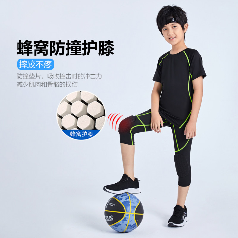 儿童篮球七分裤速干短袖套装图片