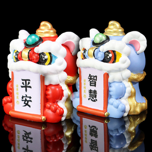 2025新款国潮舞狮醒狮车载摆件平安喜乐健康公仔狮子手办高级饰品