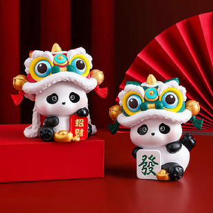 国潮醒狮车载熊猫摇头摆件平安暴富蛇年2025公仔汽车中控台车内小