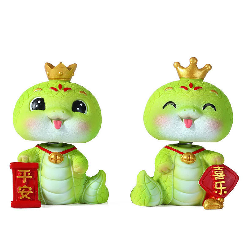 蛇年吉祥物公仔车载装饰摇头摆件生肖蛇2025新年国潮蛇汽车手机架