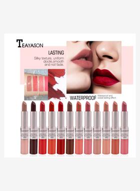 12 color square tube sexy red lipstick mist lip balm pumpkin